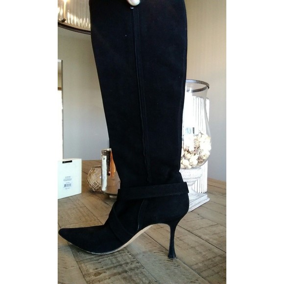 Brian Atwood black suede leather tall boots heels size 37 us 6.5, made in italy - Picture 5 of 7